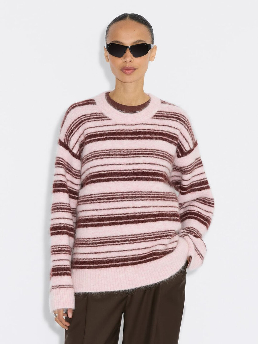 flauschiger streifenpullover mit rundhalsausschnitt