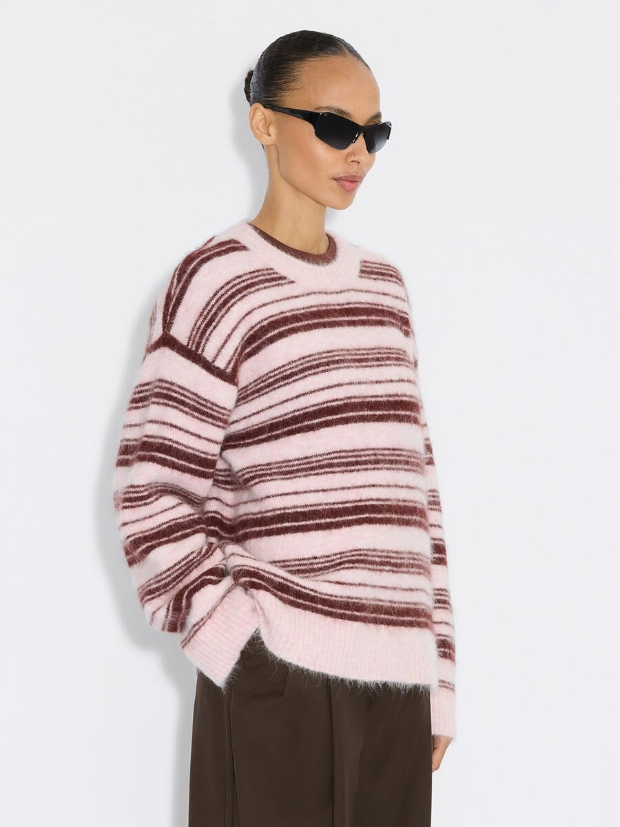 flauschiger streifenpullover mit rundhalsausschnitt